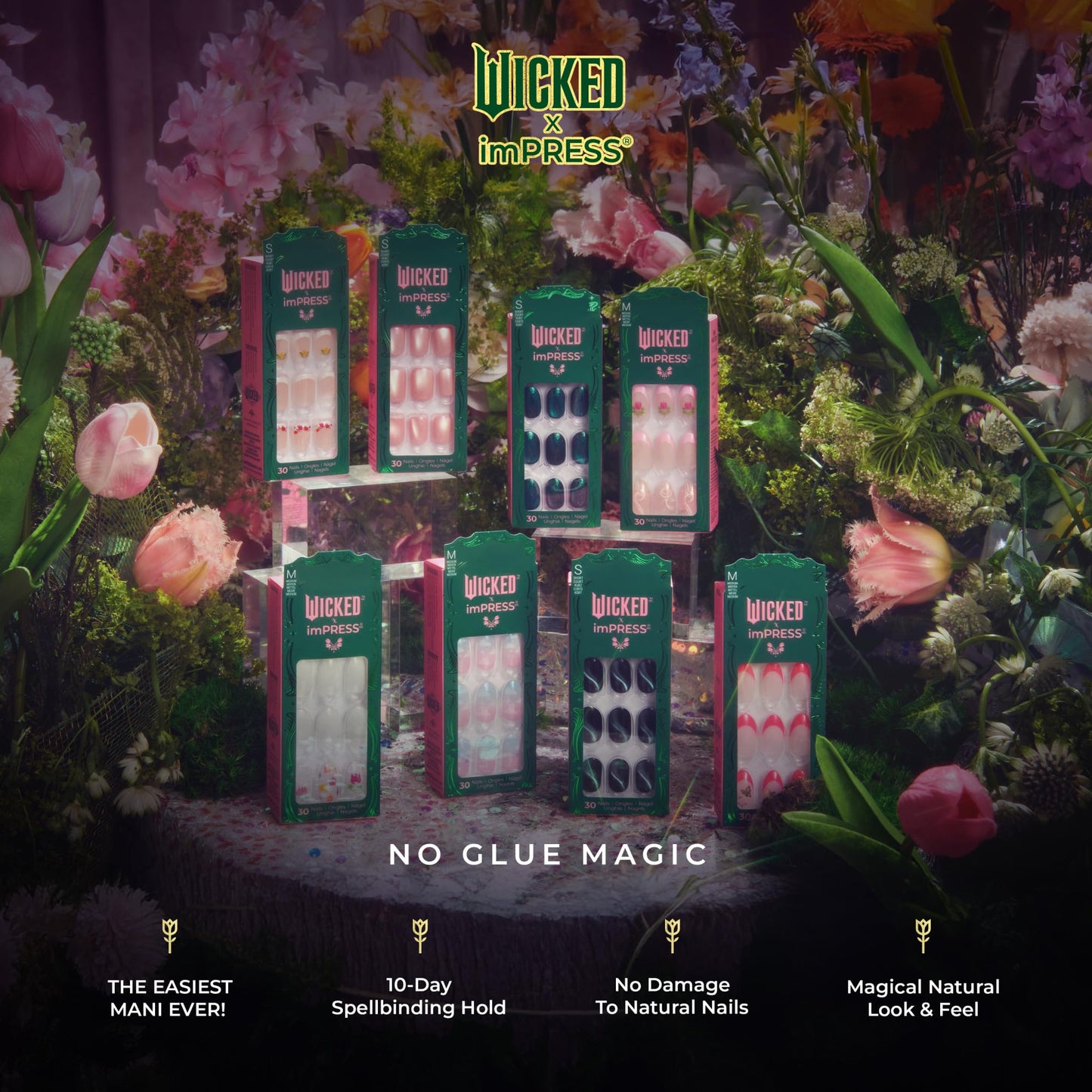 WICKED X imPRESS Press On Nails, New Improved Adhesive, Up To 10 Day Hold, ‘Destined To Fly’, Pink/Sky Blue, Medium Oval, Includes 30 Fake Nails, 1 Beauty & Personal Care imPRESS