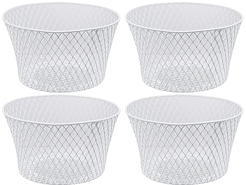 Small Metal Rectangular, Oval and Round Wire Baskets with Handles, Black and White, 4-ct Sets (Round White Without Handles)