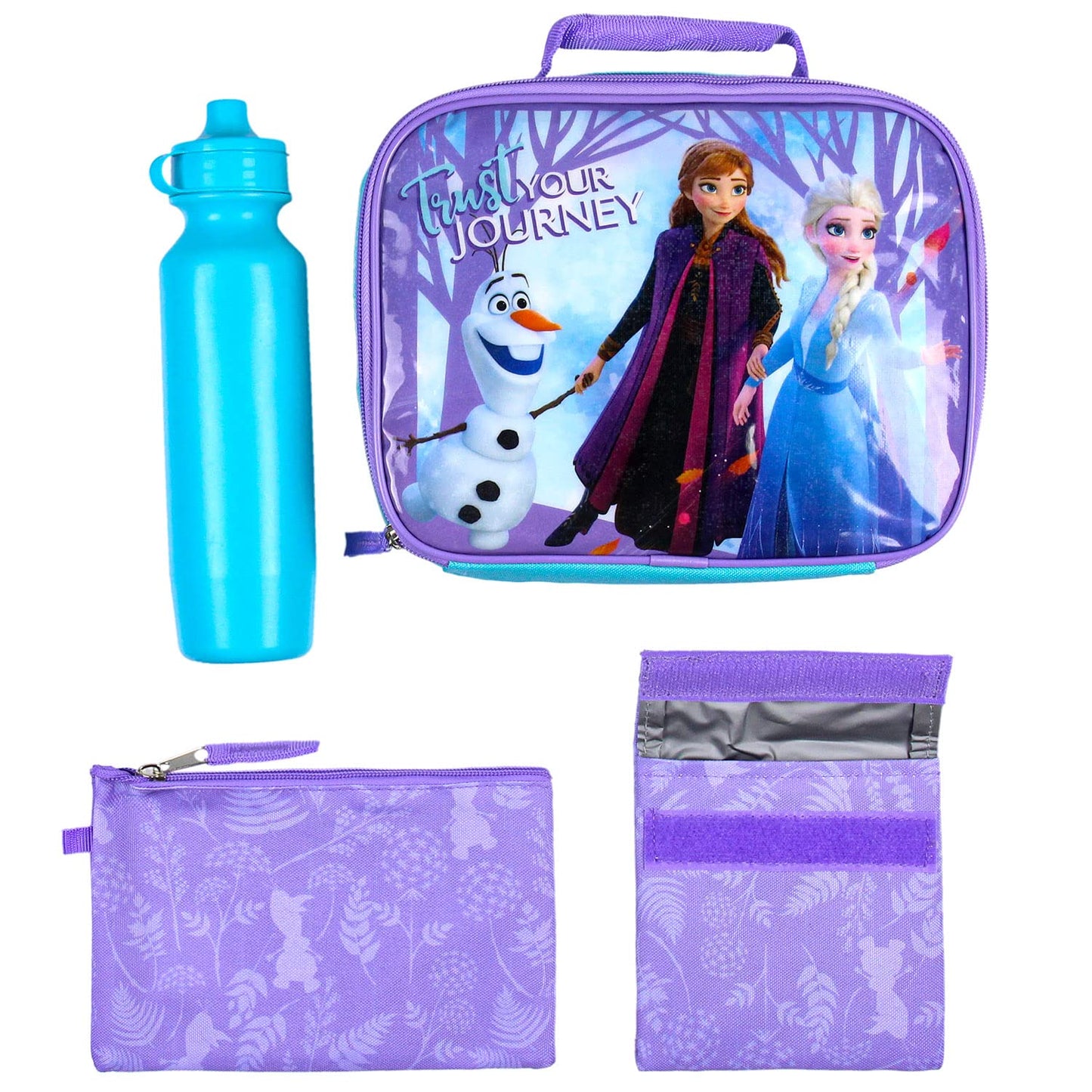 Bioworld Disney Frozen Anna Elsa Olaf Trust Your Journey 5 PC Backpack Set Tote Bag