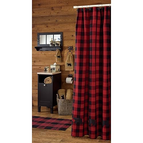 Park Designs Buffalo Check Bear Applique Shower Curtain