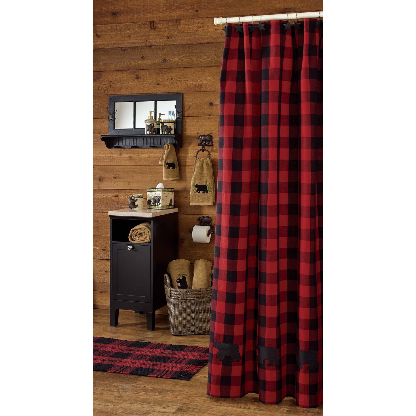 Park Designs Buffalo Check Bear Applique Shower Curtain