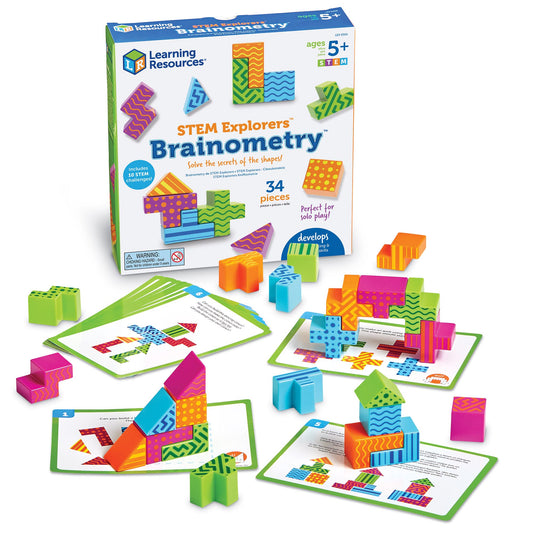 Learning Resources STEM Explorers Brainometry – 3D Puzzle Brain Games & Brainteasers, Logic Building Toy with Pattern Blocks & Math Manipulatives