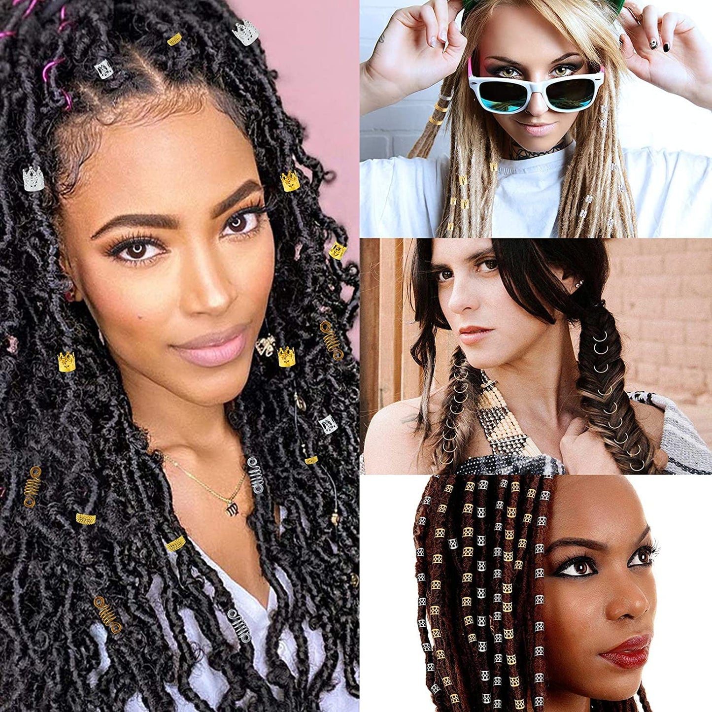 Nafaboig 200PCS Hair Jewelry for Braids Accessories, Hair Beads for Braids, Gold Hair Accessories, Metal Gold Braids Rings Cuffs Clips for Dreadlock