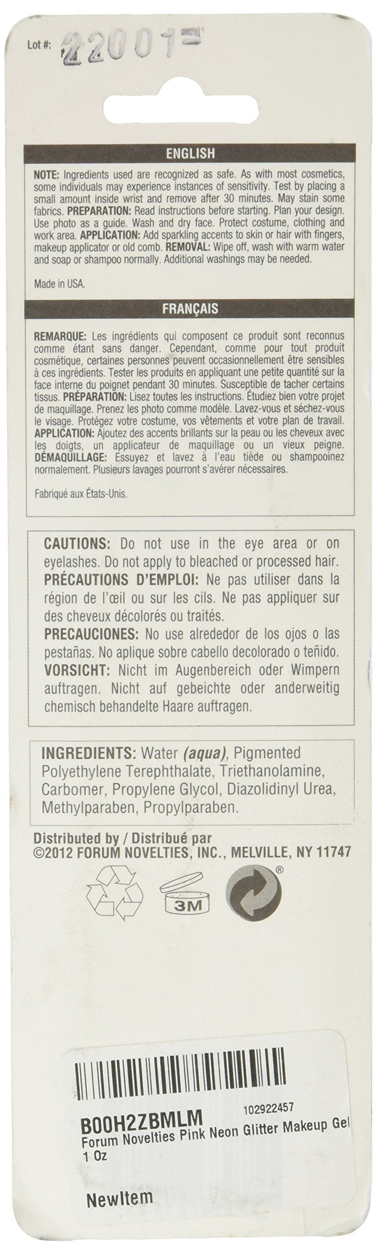 Forum Novelties 68271 Pink Neon Glitter Makeup Gel, 1 oz., One Size, Orange