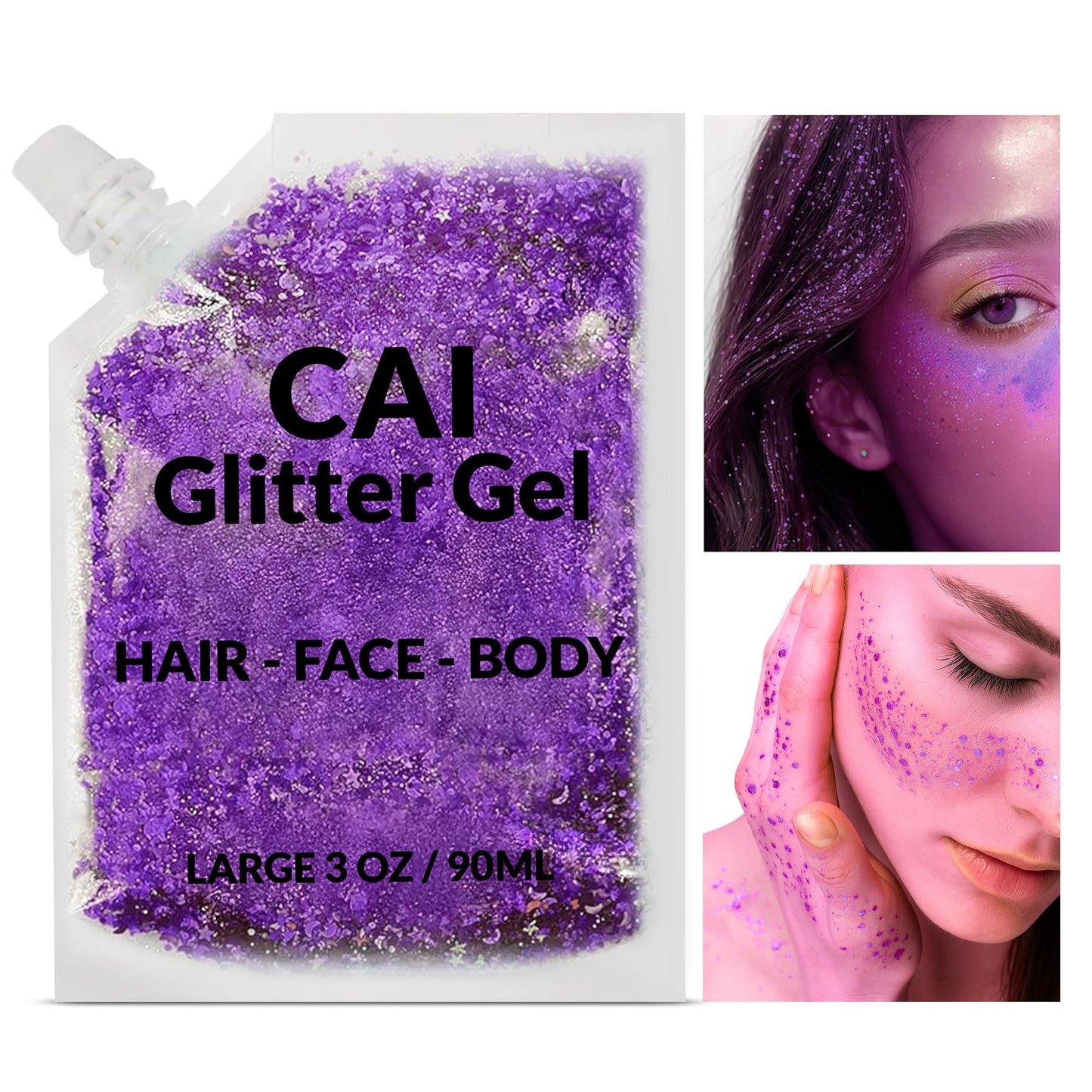 Face, Body & Hair Glitter Gel - Halloween Glitter for Kids and Women - 3 Oz Cosmetic-Grade Gel w/Moon & Stars for Festivals & Halloween Party, Easy