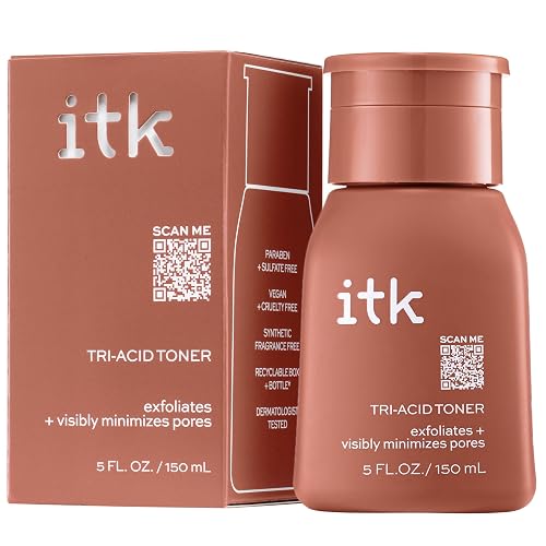 ITK Tri-Acid Facial Toner with AHA, BHA, PHA + Niacinamide - Exfoliate Face + Minimize Pores - Salicylic + Lactic Acid - Brighten Dark Spots + Glow, 5
