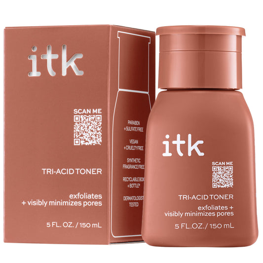 ITK Tri-Acid Facial Toner with AHA, BHA, PHA + Niacinamide - Exfoliate Face + Minimize Pores - Salicylic + Lactic Acid - Brighten Dark Spots + Glow, 5
