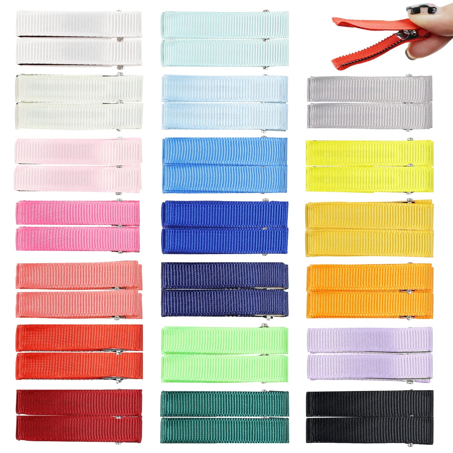 Lawie 40 Pack Bulk 5 CM 2 Inch Ribbon Grosgrain Cloth Fabric Cover Fully Lined Small Metal Alligator Duckbill Hair Clips Mini Soft Barrettes Hair Pins