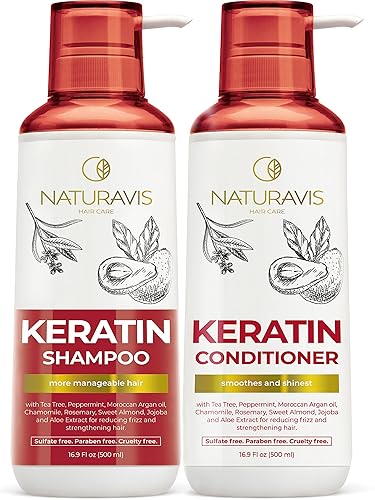 NATURAVIS Keratin Shampoo and Conditioner Set - Sulfate Free, All Hair Types - Women and Men - 16.9 Fl Oz (Pack of 2)