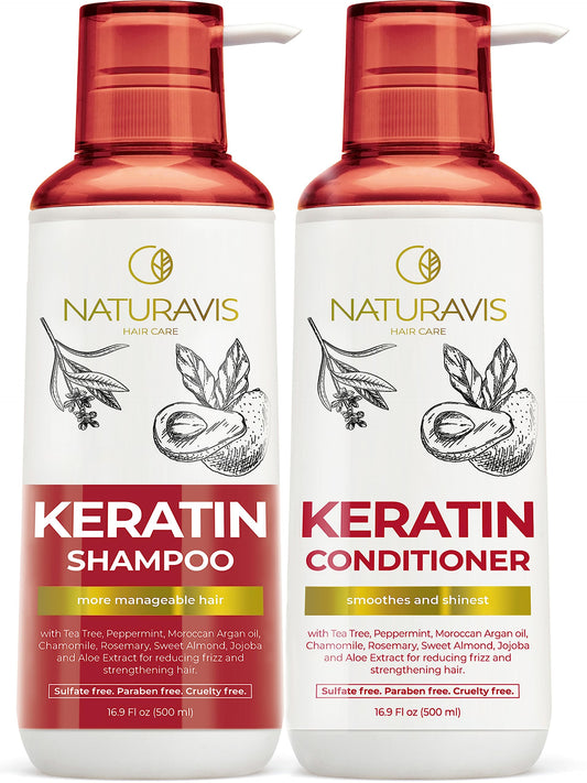 NATURAVIS Keratin Shampoo and Conditioner Set - Sulfate Free, All Hair Types - Women and Men - 16.9 Fl Oz (Pack of 2)