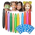 Face Painting Kit for Kids, 12 Colors Kids Face Paint Crayons, Non-Toxic and Safe Washable Body Face Painting Kit for Halloween, Cosplay, Easter