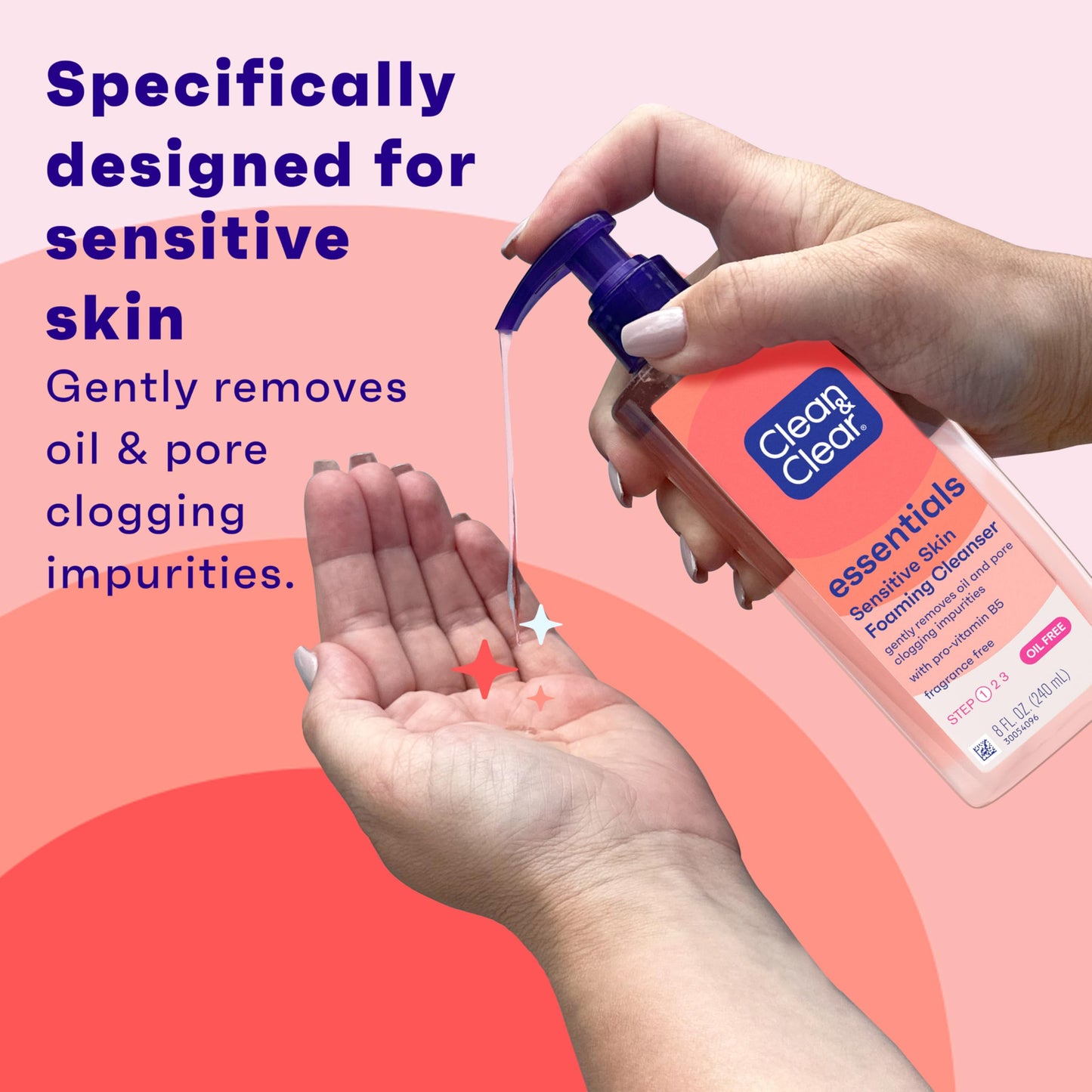 Clean & Clear Essentials Oil-Free Foaming Facial Cleanser, Daily Foaming Face Wash with Pro-Vitamin B5 for Sensitive Skin, Gently Removes Oil