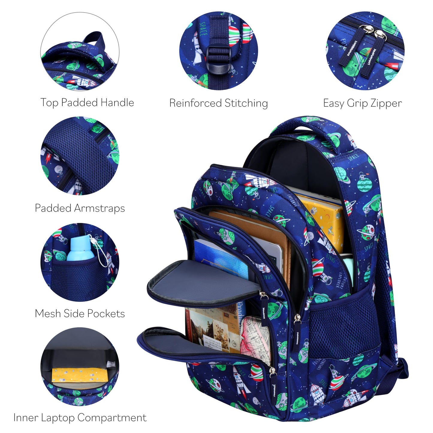 MYGOO Boys' Backpack | Campus Collection | Astro Navy Design | Ideal for Primary School | 24L | 17" Height
