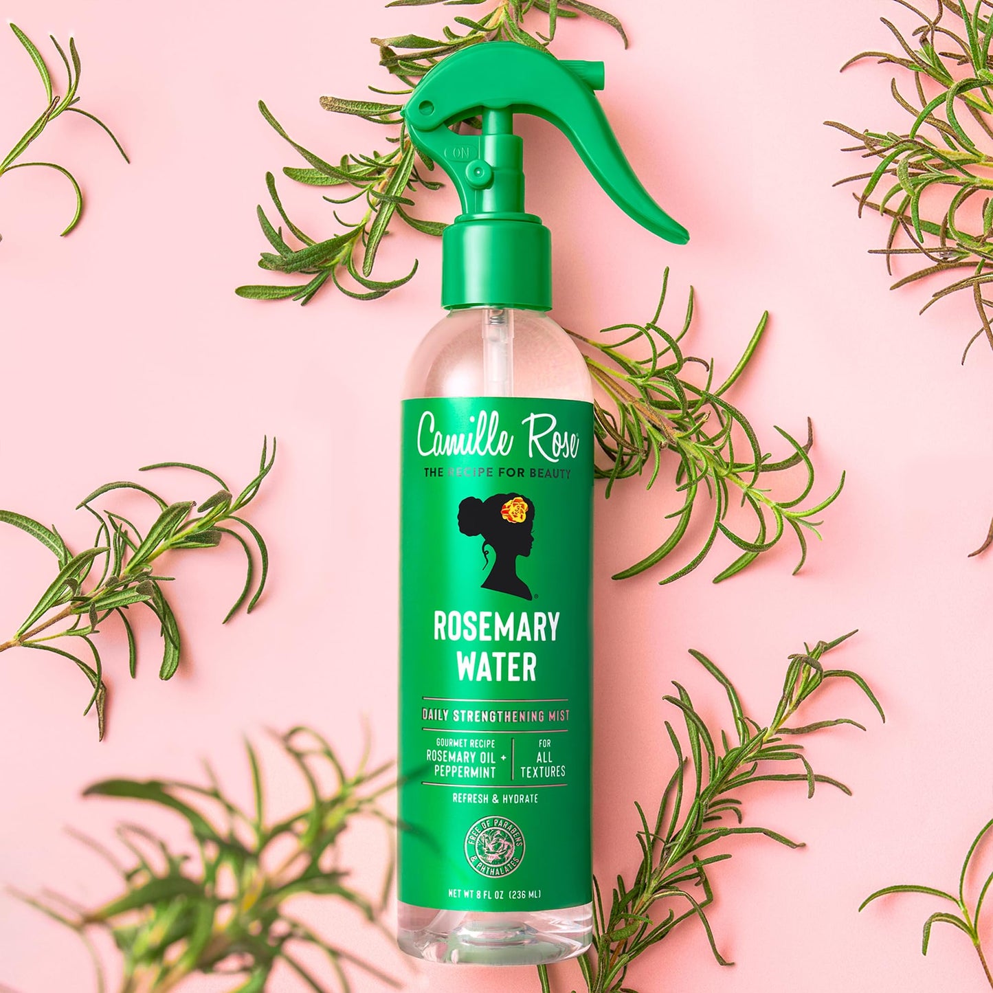 Camille Rose Rosemary Water, Daily Hair Strengthening Mist 2-Pack - Hydrating Refresher Spray with Rosemary Oil, Peppermint & Aloe Vera, 8 Oz Ea Beauty and Personal Care Camille Rose