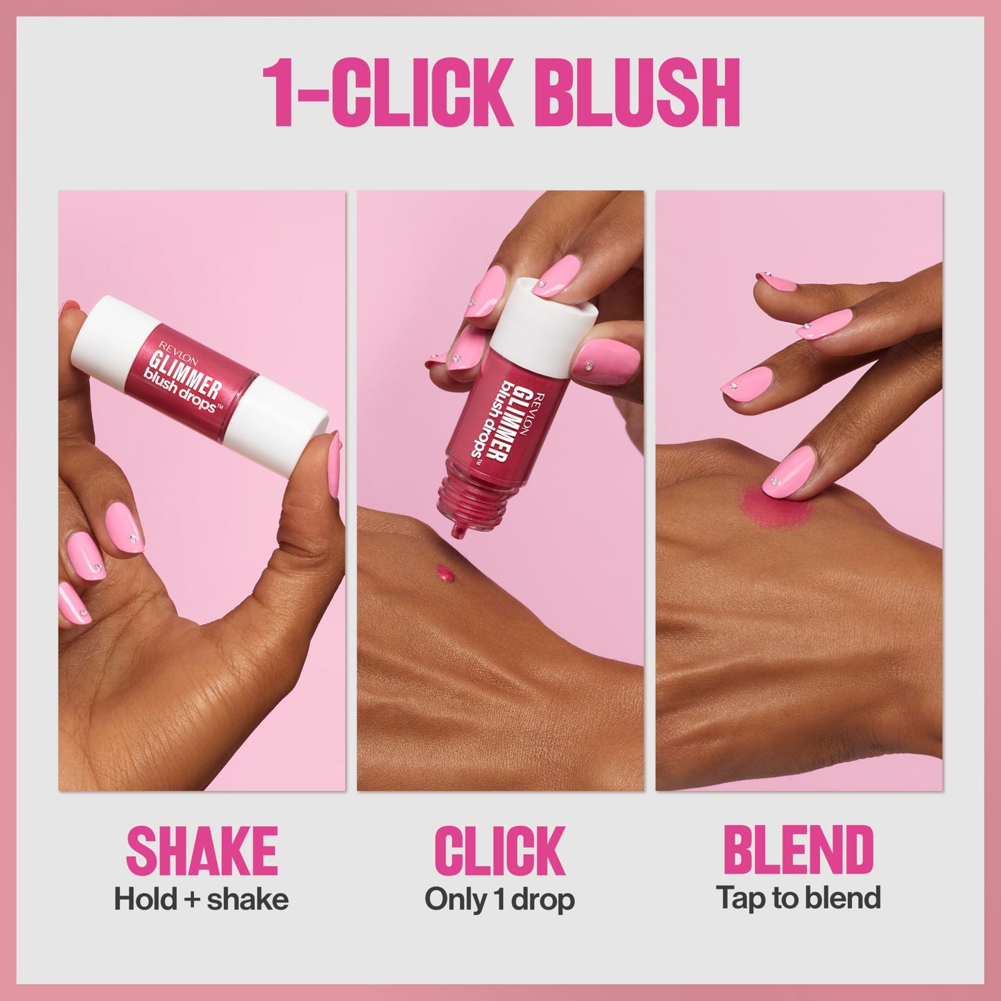 Revlon Glimmer Blush Drops, Liquid Blush for Cheeks, Liquid to Velvety Powder Finish, Glowy, High Pigment, 103 Field of Roses, 0.32 fl oz