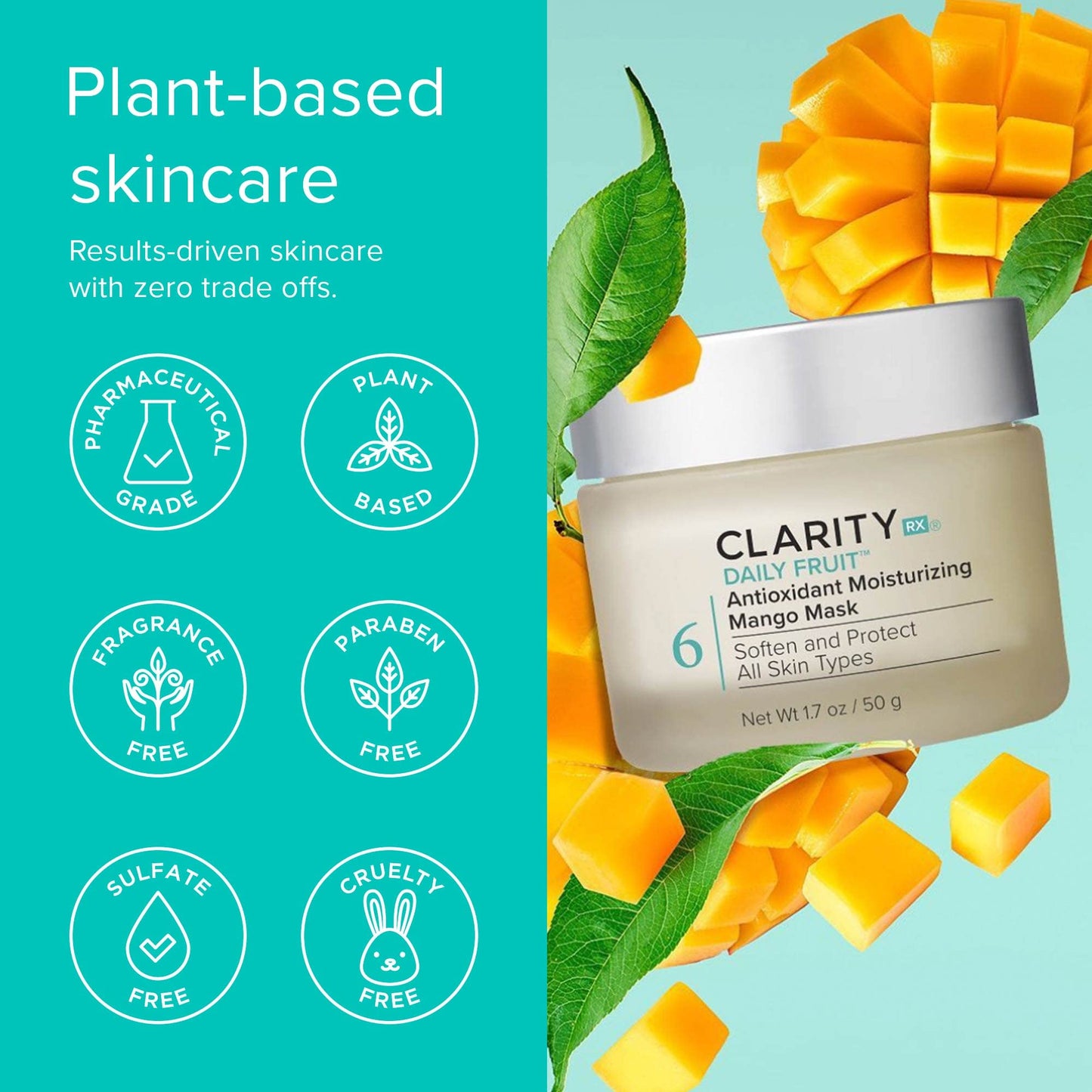 ClarityRx Daily Fruit Antioxidant Moisturizing Mango Face Mask, Plant-Based Creamy Anti-Aging Facial Treatment, Recommended for Mature or Dry Skin