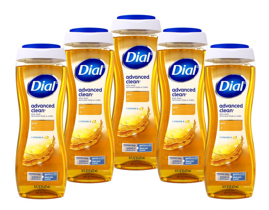 Dial Advanced Clean Body Wash Gold Deep Clean Gentle on Skin with Vitamin E 16 fl oz (Pack of 5)