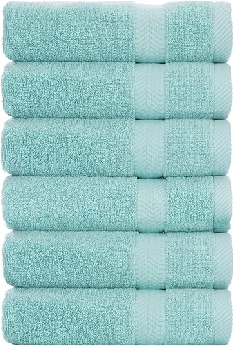BY LORA Terry Cotton Towel Hand Towels, Nautical Teal, Set of 6