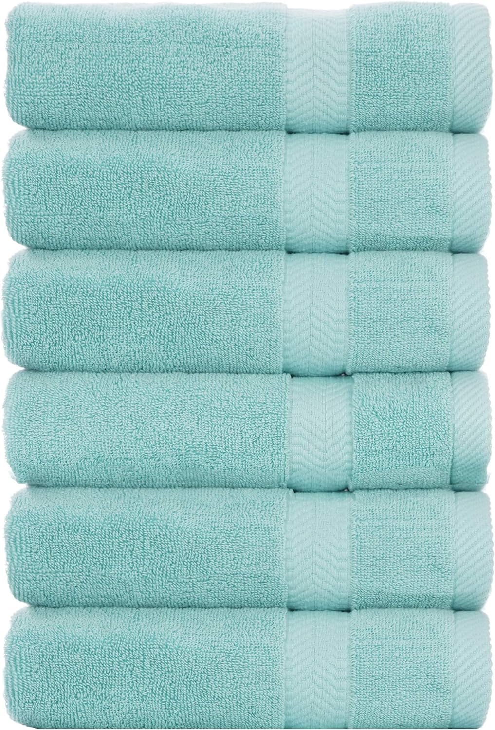 BY LORA Terry Cotton Towel Hand Towels, Nautical Teal, Set of 6