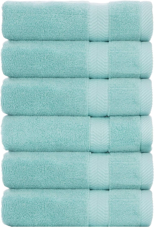 BY LORA Terry Cotton Towel Hand Towels, Nautical Teal, Set of 6
