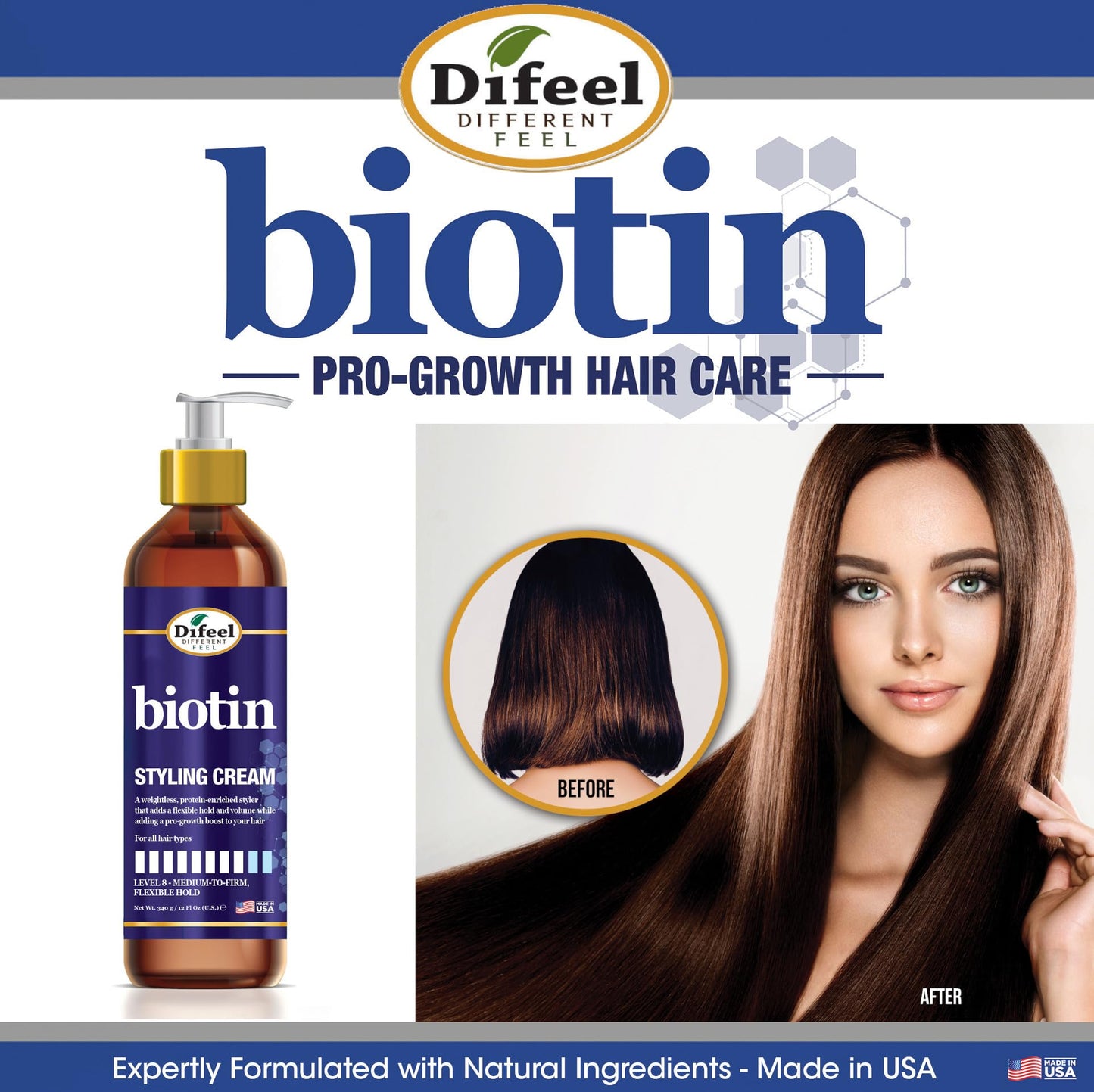 Difeel Biotin Styling Cream 12 ounce - Level 8:Medium-to-Firm, Flexible Hold Styling Cream