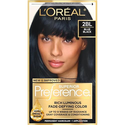 L'Oreal Paris Superior Preference Luminous Fade-Defying Permanent Hair Color, Hair Dye For Up to 9 Weeks of Radiance, 2BL Blue Black, 1 Kit