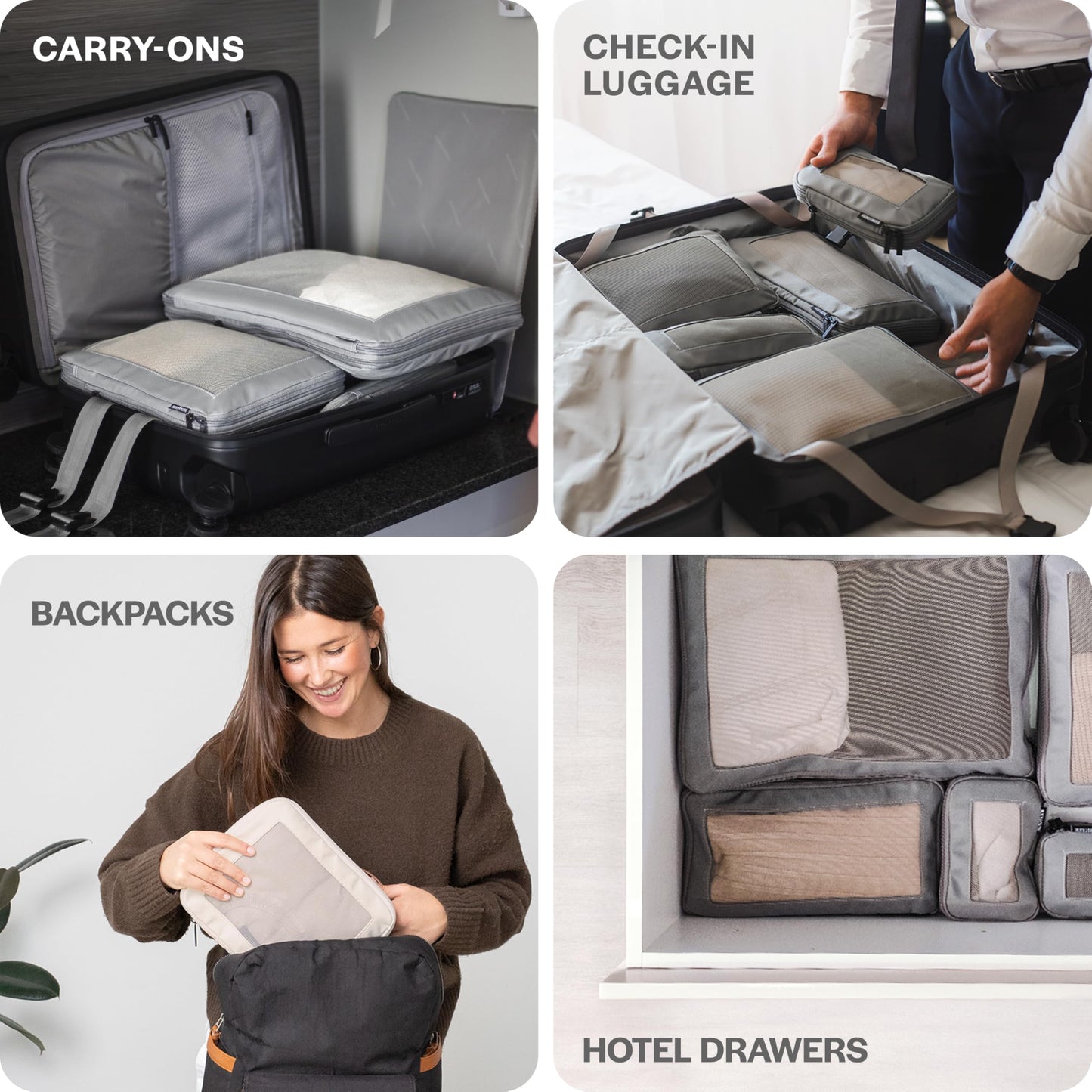 Aerotrunk Compression Packing Cubes 4-Pack – Double Zipper Luggage Organizer Bags for Travel Suitcases, Beige