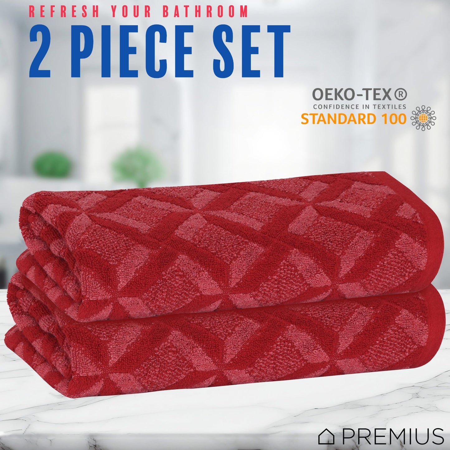 PREMIUS 2 Pack Geo Hand Towel, Bath Towel, and Bath Sheet, 100% Cotton Yarn Dyed, Lux Drying Experience, Great for Hands and Body, Perfect for Spa…