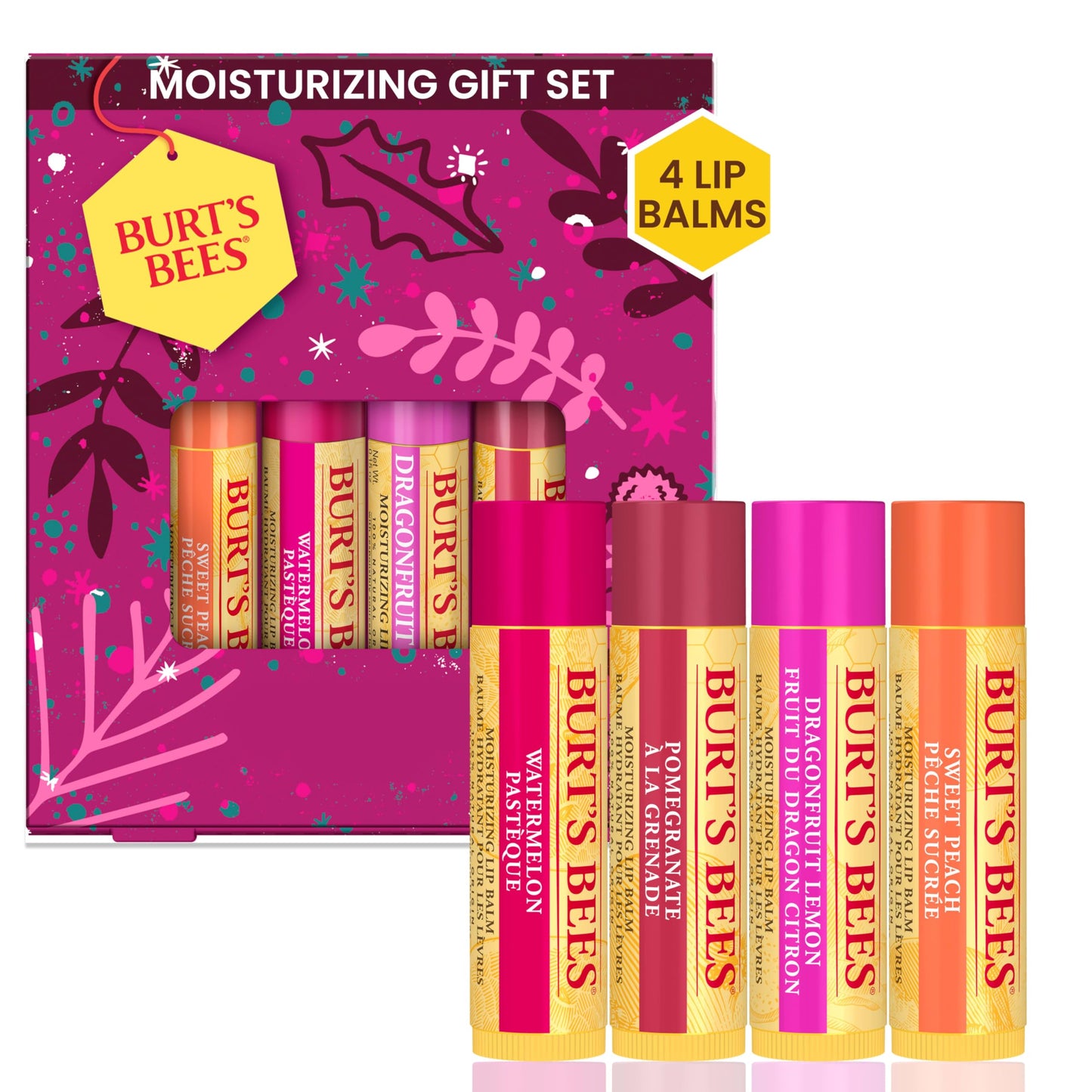 Burt's Bees Lip Balm Gift Set, Beeswax Bounty Fruit Mix, Perfect Lip Balms for Gift Baskets, 4-Pack, 0.15 oz.