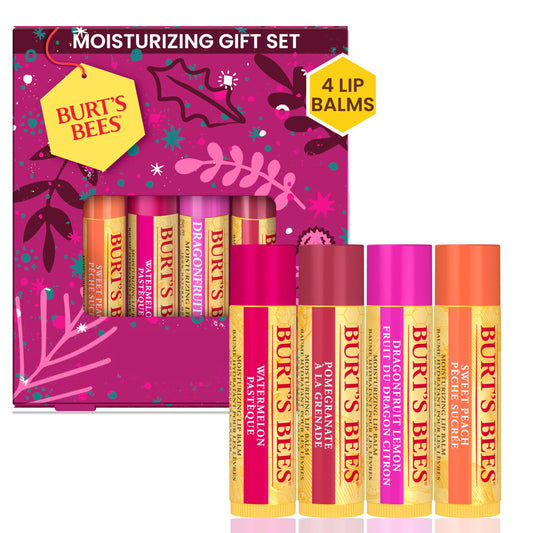Burt's Bees Lip Balm Gift Set, Beeswax Bounty Fruit Mix, Perfect Lip Balms for Gift Baskets, 4-Pack, 0.15 oz.