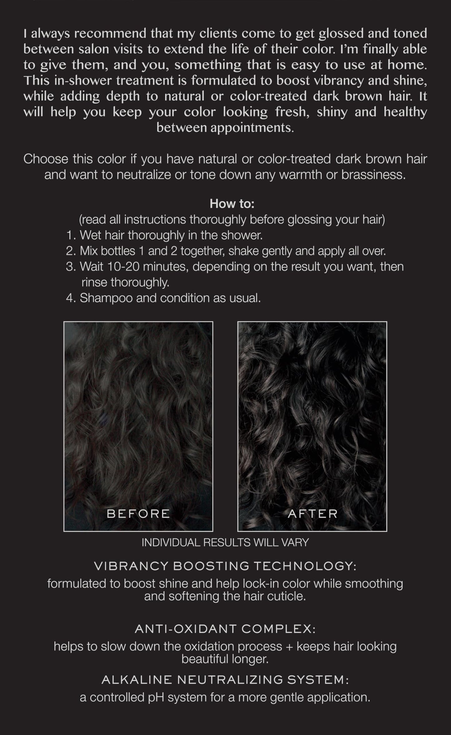 Kristin Ess Hair Gloss in Bittersweet Dark Brunette - 4 Wk Semi Permanent Hair Color for Women - Dark Brown Color Depositing Conditioner & Toner