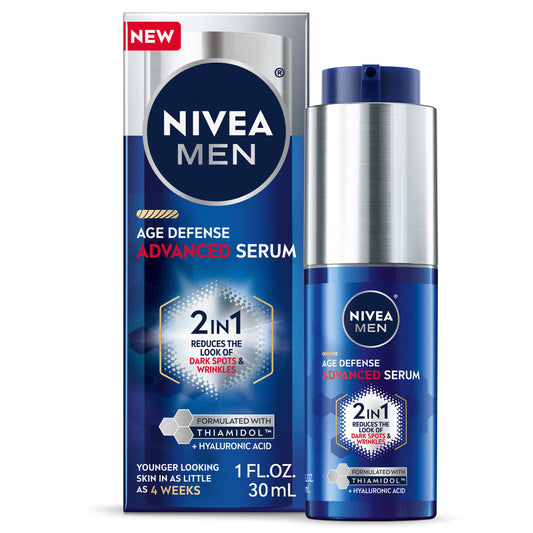 NIVEA MEN Age Defense Advanced Face Serum for Dark Spots with Thiamidol (TM) + Hyaluronic Acid, Fast-Absorbing Face Serum for Men Helps Reduce Look