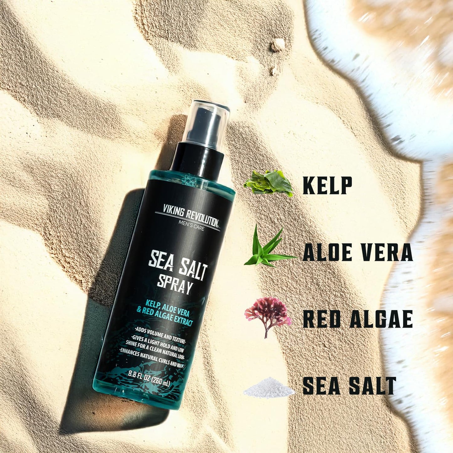 Viking Revolution Sea Salt Spray for Men - Hair Texturizing Spray with Kelp, Aloe Vera and Red Algae Extract - Surf Sprays to Add Volume and Texture