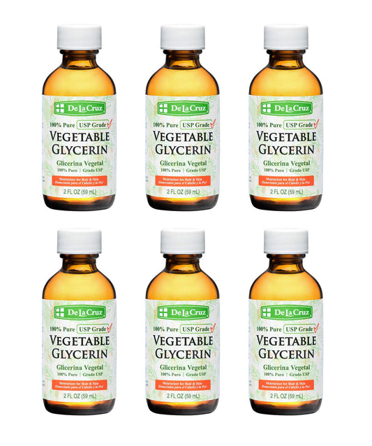 De La Cruz Vegetable Glycerin, 100% Pure Liquid Glycerine USP Grade for Hair, Skin and DIY Projects 2 FL. OZ. (6 Bottles)