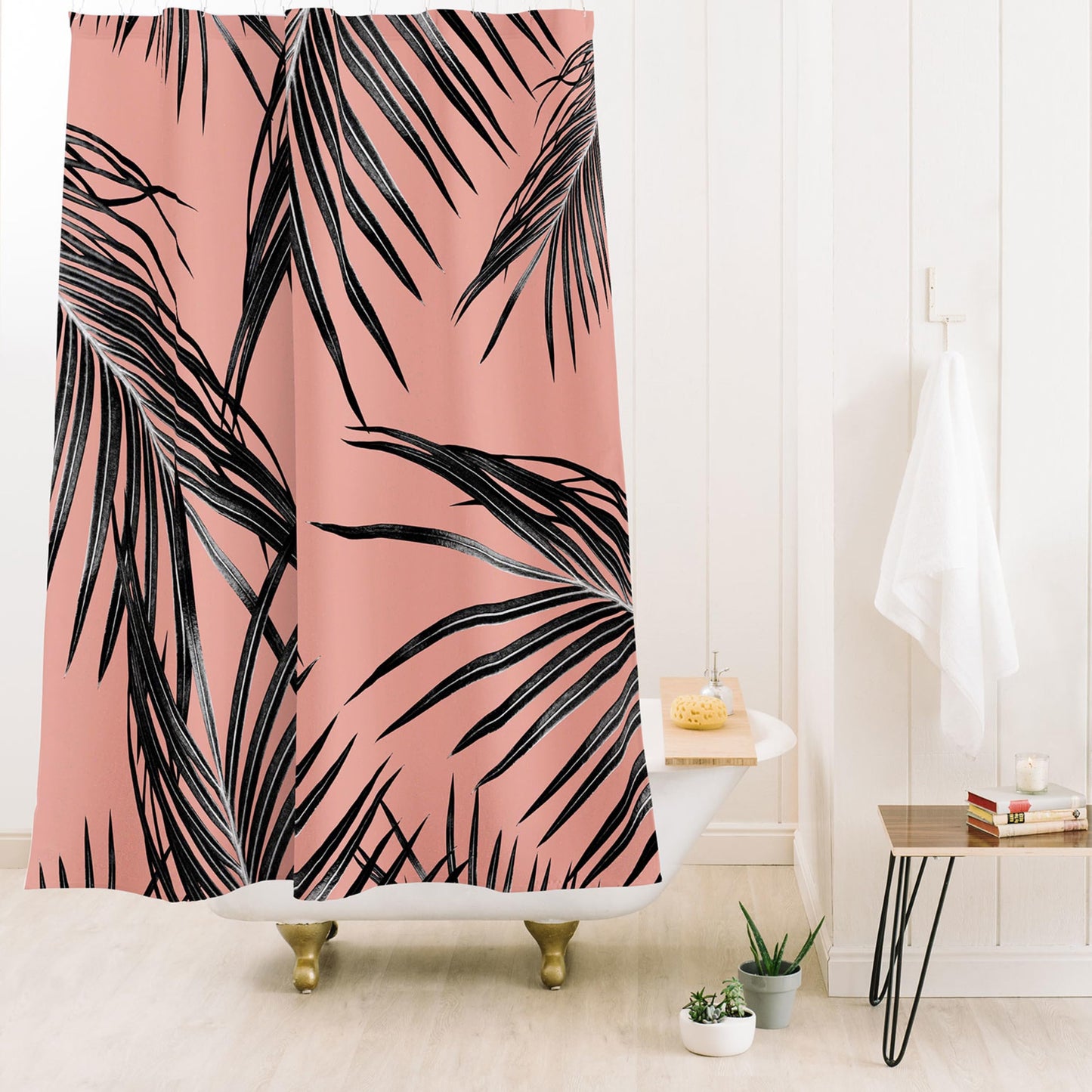 Society6 Shower Curtain - Bathroom Decor by Anita Bella Jantz - Extra Long Fabric Shower Curtains for Bathroom, 71" x 74", Black Palm Leaves Dream 5