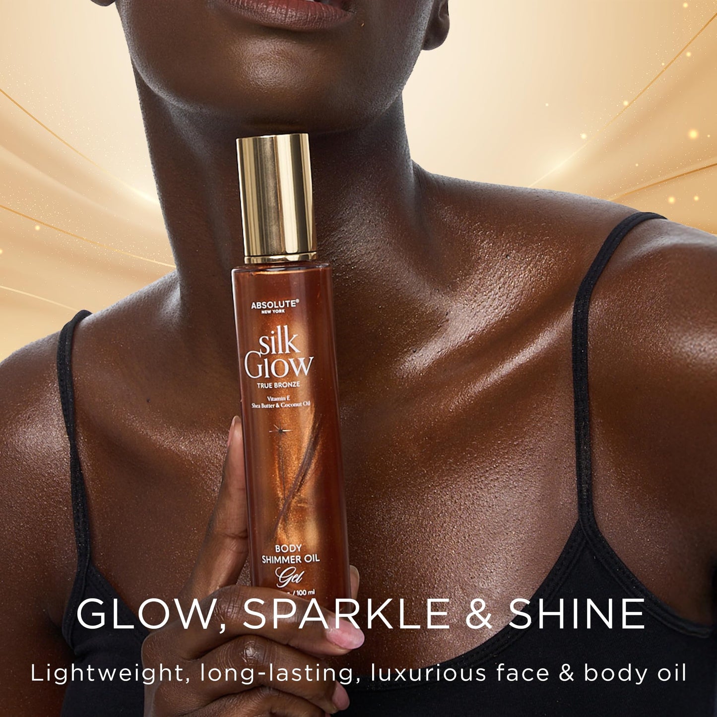 Absolute New York - Silk Glow Shimmer Mist Glow, Radiant, Shimmer Body & Face & Hair, Shea Butter, Coconut Oil, Vitamin E (SBGS04 Rose Gold Oil Gel