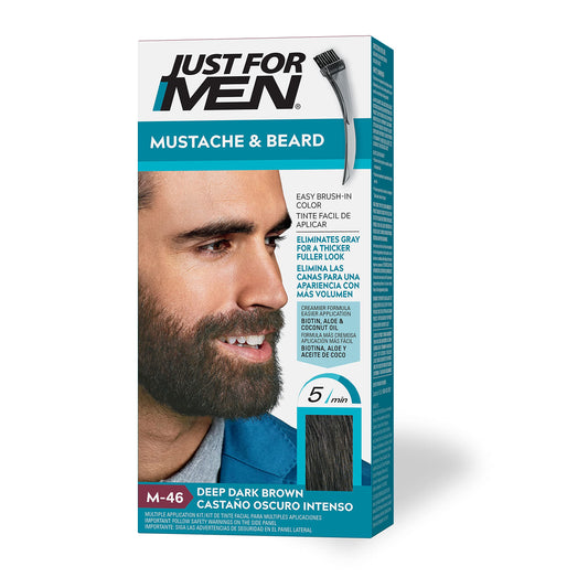 Just For Men Mustache & Beard, multiple uses Beard Dye for Men with Brush, With Keratin Biotin Aloe and Coconut Oil for Healthy Facial Hair - Deep