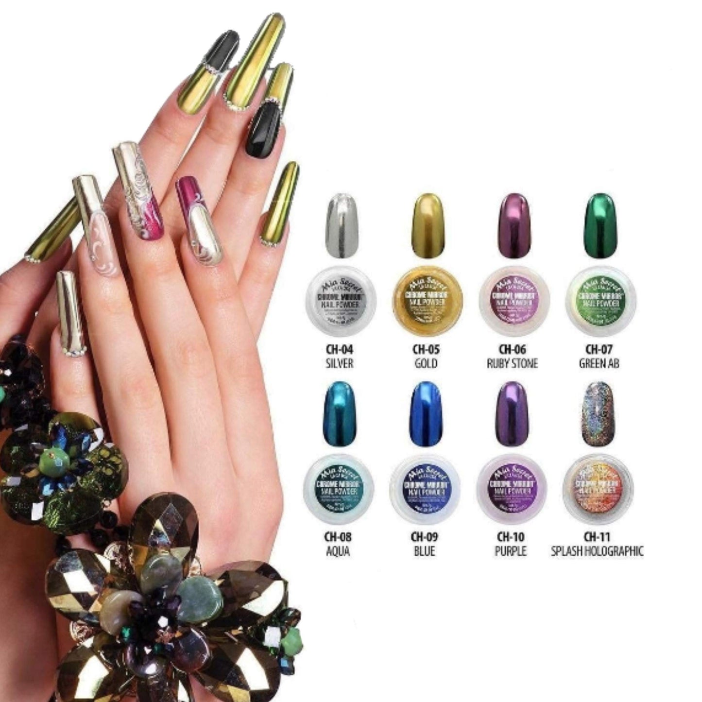 Mia Secret Chrome Mirror Nail Powder - The Origenal Holographic Aqua Manicure Nail Art Decoration For Mirror Effect Nails Beauty & Personal Care Mia Secret