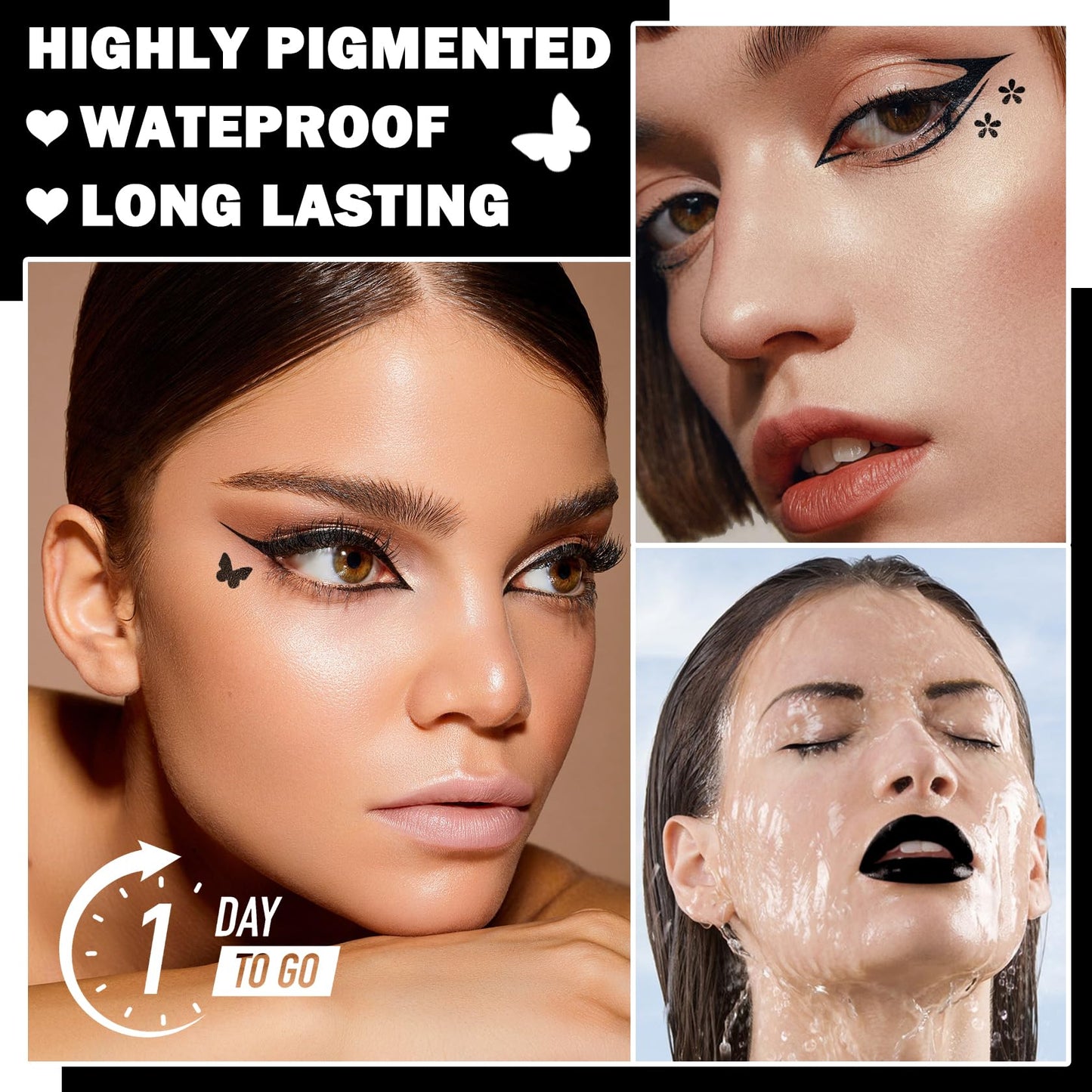 5 PCS Black Liquid Winged Eyeliner Stamp Pen Makeup Tools,Double-side Eyeliner Stamps Pencil Set,Waterproof & Long Lasting Smudgeproof Eye Liner