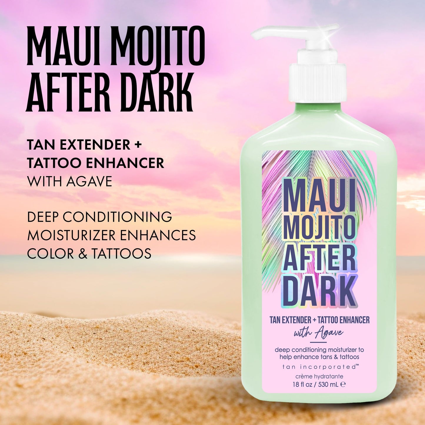 Brown Sugar Maui Mojito After Dark Tan Extender & Tattoo Enhancer, Agave Lime Shea Butter with Tigergrass & Ocean Botanicals, 18 Fl Oz