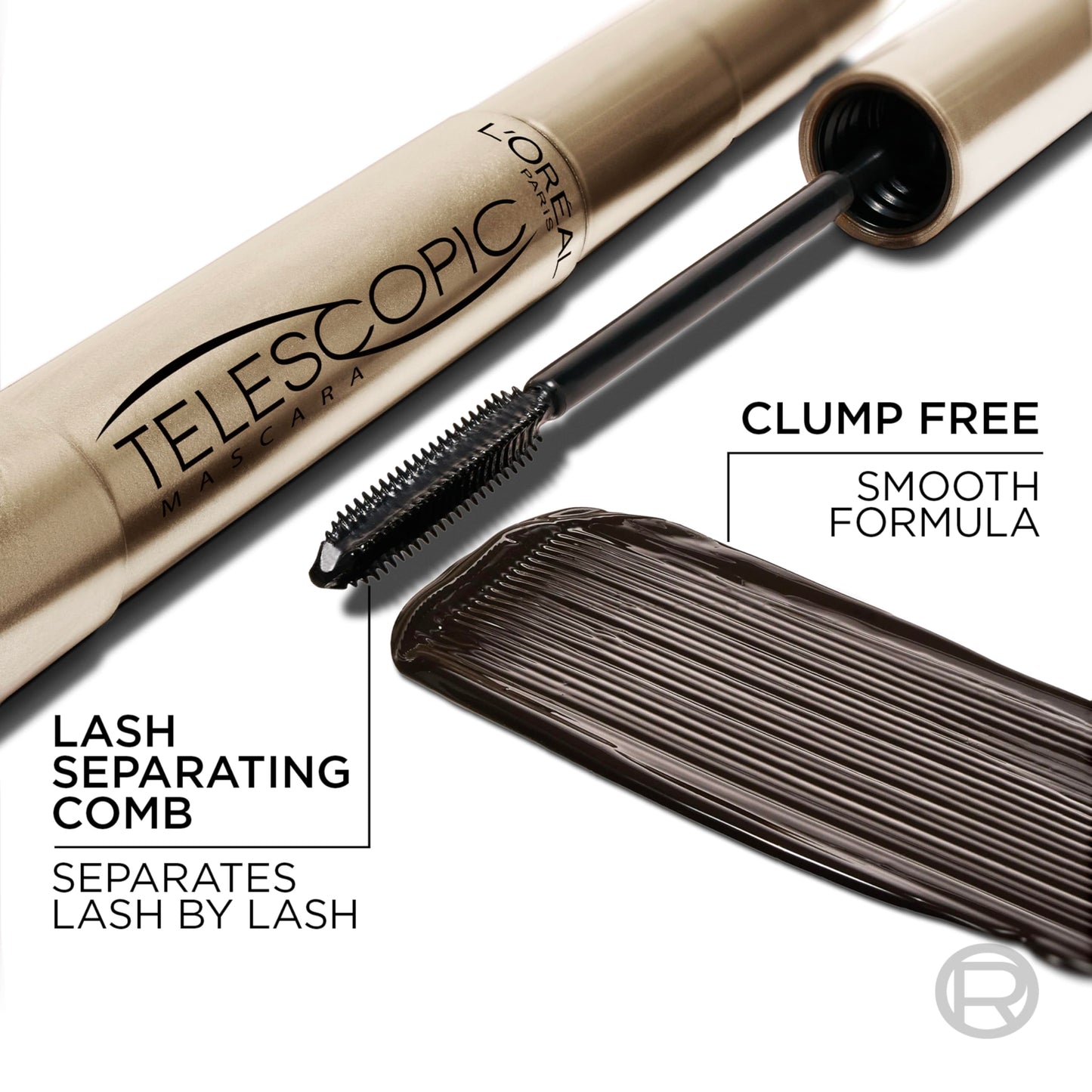 L'Oreal Paris Makeup Telescopic Original Lengthening, Lash Separating Mascara with Dual Precision Brush, Washable, Blackest Black, 0.27 Fl Oz., 1