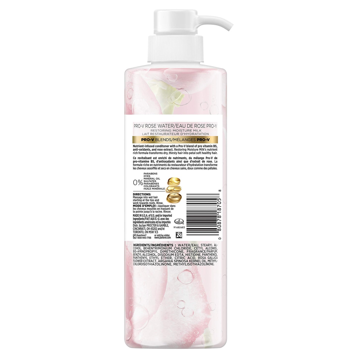 Pantene Sulfate Free Conditioner, Paraben and Dye Free, Pro-V Blends Soothing Rose Water, 17.9 fl oz