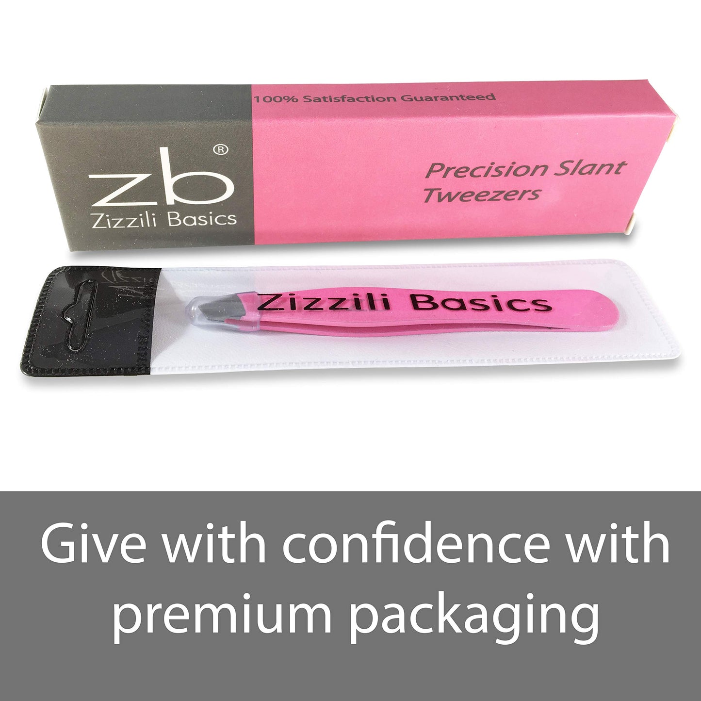 Tweezers - Surgical Grade Stainless Steel - Slant Tip for Expert Eyebrow Shaping and Facial Hair Removal - with Protective Pouch (Bubblegum Pink)