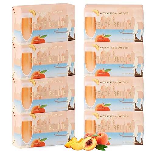 Wavertree & London Peach Bellini Scented Natural Soap (8 Bars), 7oz Moisturizing French Triple Milled Soap Bars enriched with shea butter - Pure Plant