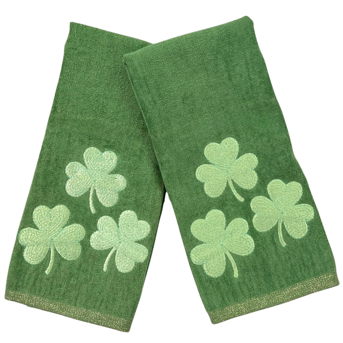 Serafina Home St. Patrick's Day Irish Kitchen Bath Guest Hand Towels: Soft Absorbent Embroidered Green Shamrocks Clovers Trio, 100% Cotton, Green…