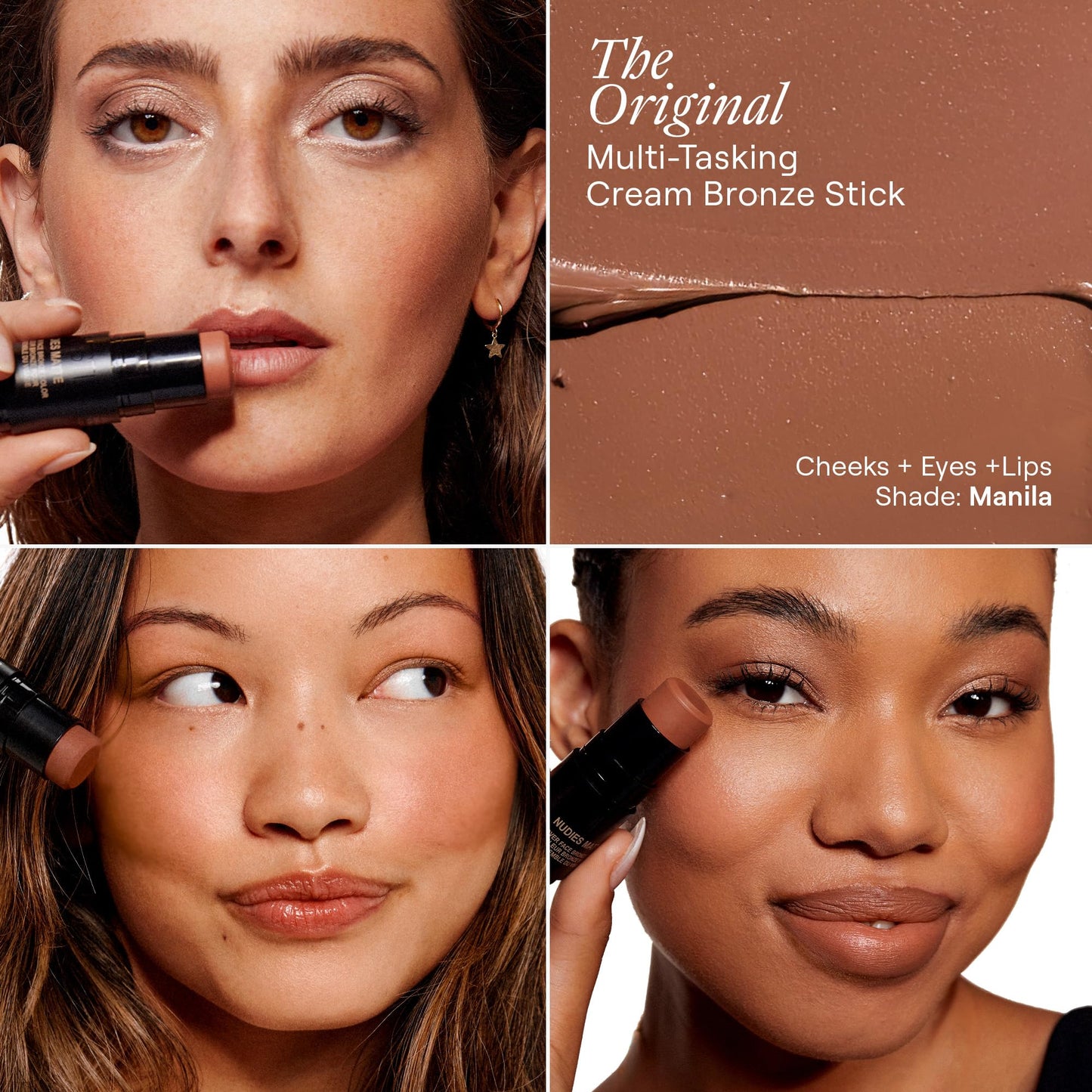 Nudestix Nudies Bronze All Over Matte Bronzing Stick - 3-in-1 Cream Bronzer for Cheeks, Eyes & Lips with Built-In Brush | Natural Contour & Sun-Kissed