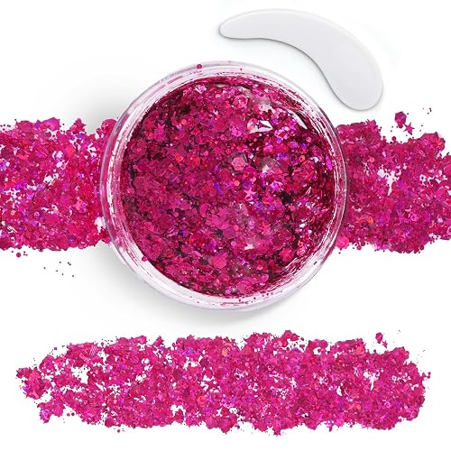 Pink Hair Glitter Gel,Hot Pink face Body Glitter,Singer Concert Outfits Easter Basket Stuffers Hair Glitter for Women and Kids, Music Festival Rave