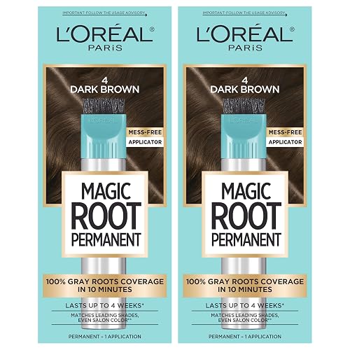 L'Oreal Paris Magic Root Permanent Hair Color Kit, 100% Gray Hair Coverage In Just 10 Minutes, Precision Brush Applicator for Seamless Application, 4