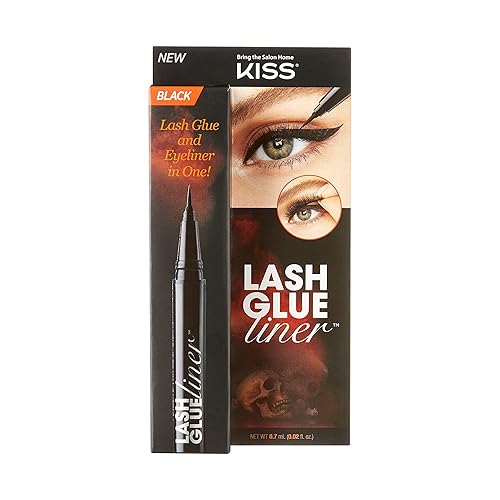 KISS Lash GLUEliner, 2-in-1 Felt-Tip Eyeliner and Lash Adhesive, Long Lasting Wear, Can Be Used With Strip Lashes and Lash Clusters, Net Wt. 0.7 mL