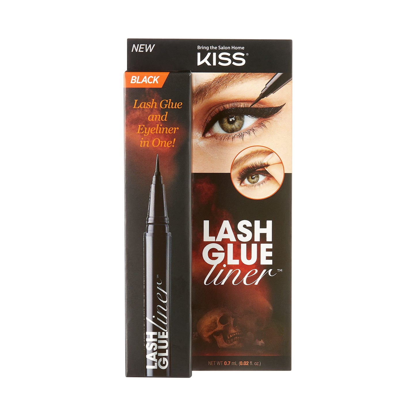 KISS Lash GLUEliner, 2-in-1 Felt-Tip Eyeliner and Lash Adhesive, Long Lasting Wear, Can Be Used With Strip Lashes and Lash Clusters, Net Wt. 0.7 mL